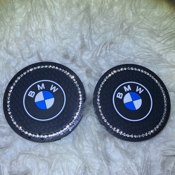 BMW | PU Leather Logo Keychain & 2 Silicon Cupholder Coasters | NEW - Picture 3 of 4
